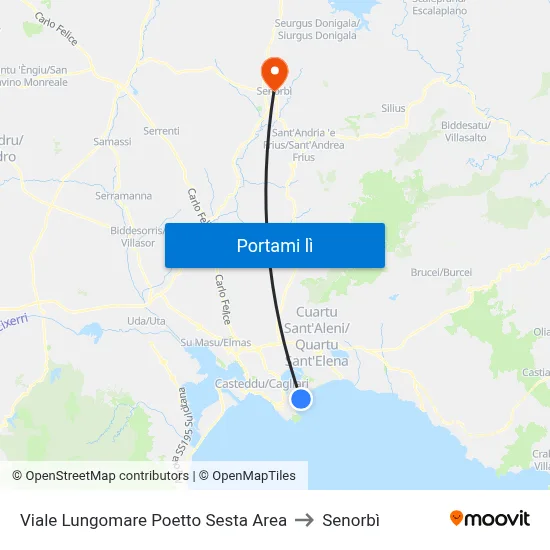 Viale Lungomare Poetto Sesta Area to Senorbì map