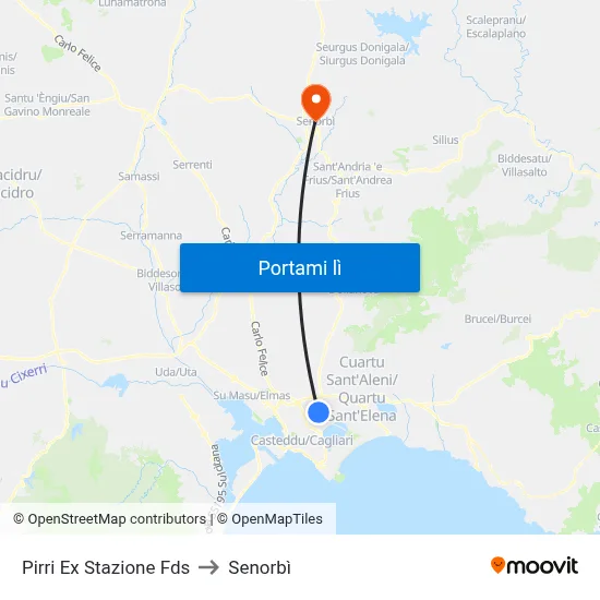 Pirri Ex Stazione Fds to Senorbì map