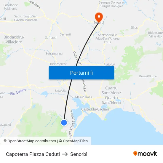 Capoterra Piazza Caduti to Senorbì map