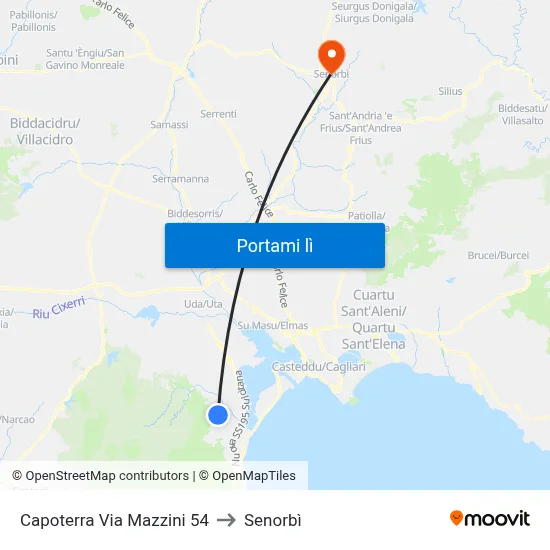 Capoterra Via Mazzini 54 to Senorbì map