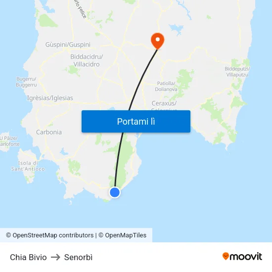 Chia Bivio to Senorbì map