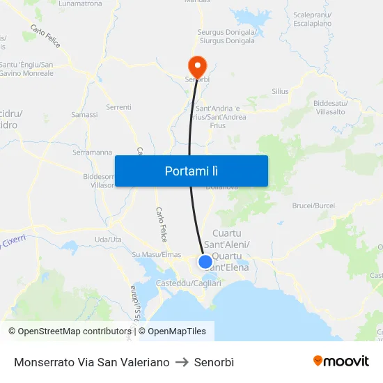 Monserrato Via San Valeriano to Senorbì map
