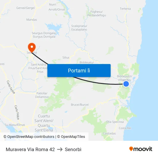 Muravera Via Roma 42 to Senorbì map
