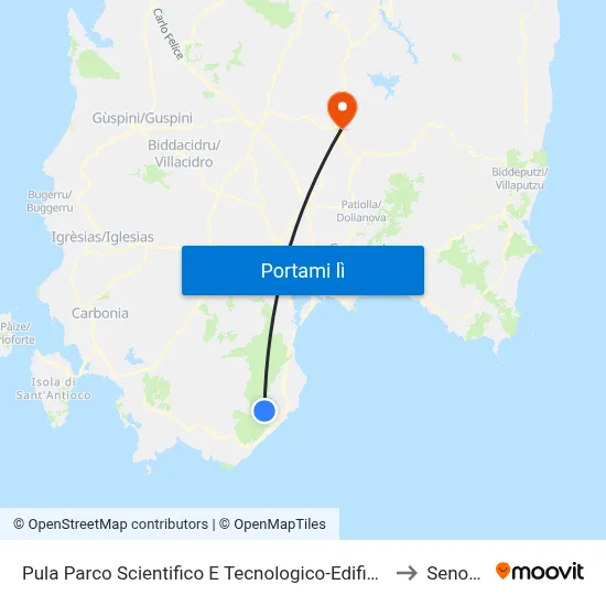 Pula Parco Scientifico E Tecnologico-Edificio 1 to Senorbì map