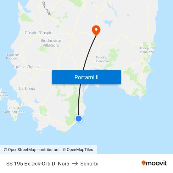 SS 195 Ex Dck-Orti Di Nora to Senorbì map