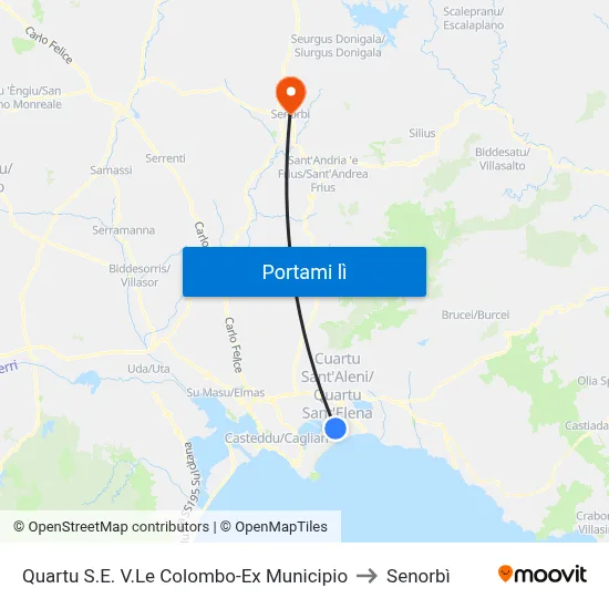 Quartu S.E. V.Le Colombo-Ex Municipio to Senorbì map