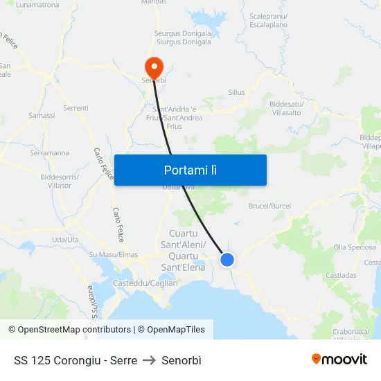 SS 125 Corongiu - Serre to Senorbì map