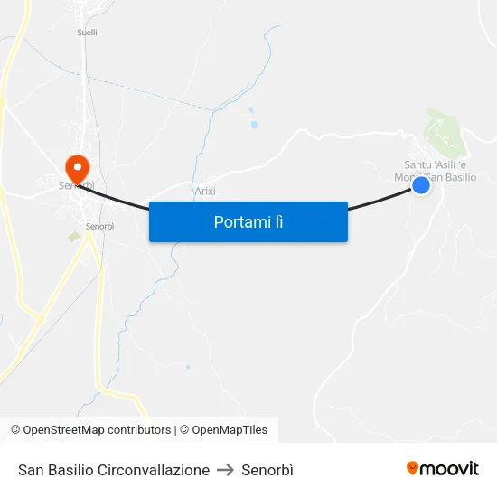 San Basilio Circonvallazione to Senorbì map
