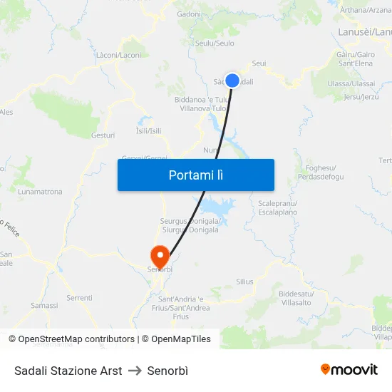 Sadali Stazione Arst to Senorbì map
