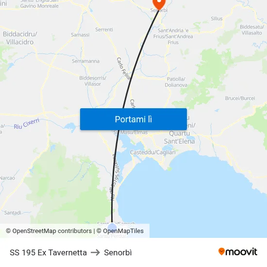 SS 195 Ex Tavernetta to Senorbì map