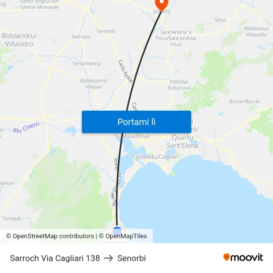 Sarroch Via Cagliari 138 to Senorbì map