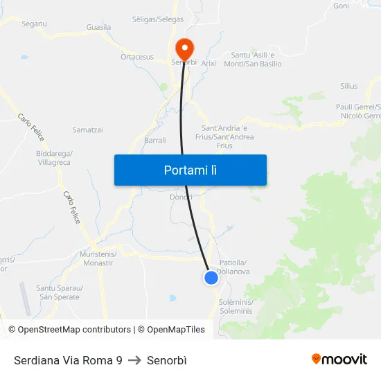 Serdiana Via Roma 9 to Senorbì map