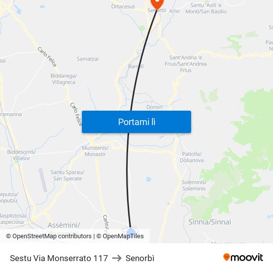 Sestu Via Monserrato 117 to Senorbì map