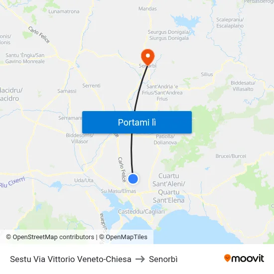 Sestu Via Vittorio Veneto-Chiesa to Senorbì map
