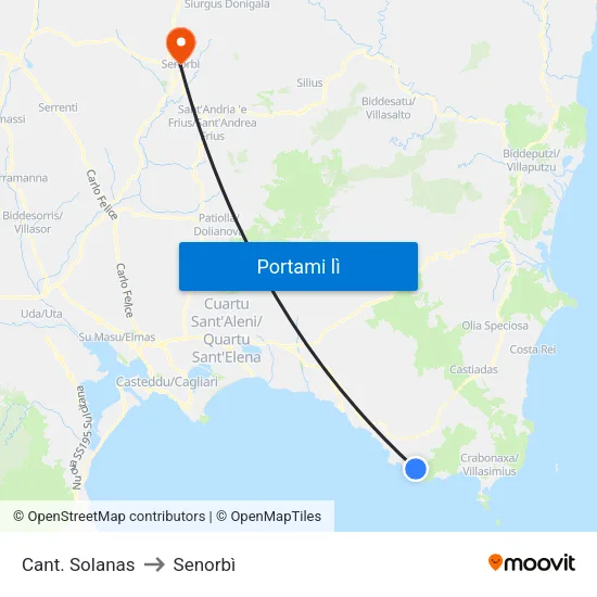 Cant. Solanas to Senorbì map