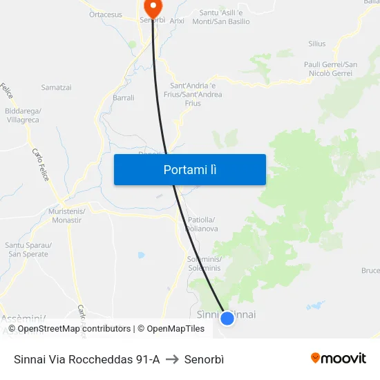Sinnai Via Roccheddas 91-A to Senorbì map
