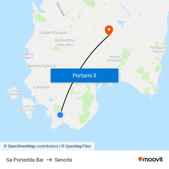 Sa Portedda Bar to Senorbì map