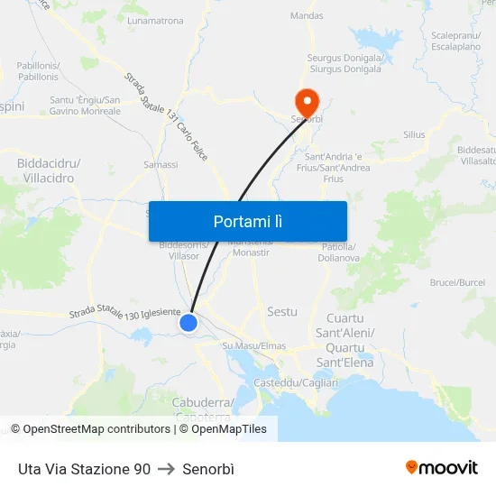 Uta Via Stazione 90 to Senorbì map