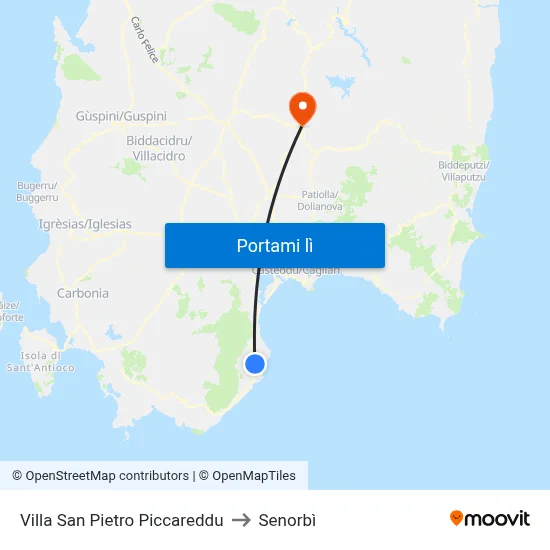 Villa San Pietro Piccareddu to Senorbì map