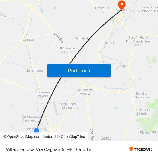 Villaspeciosa Via Cagliari 6 to Senorbì map