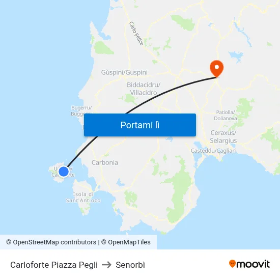 Carloforte Piazza Pegli to Senorbì map