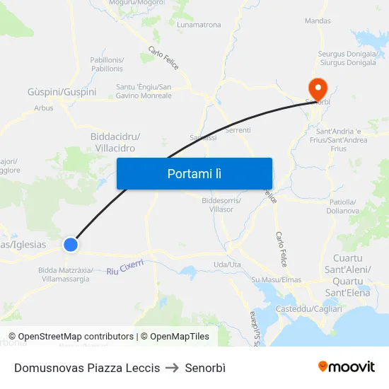 Domusnovas Piazza Leccis to Senorbì map