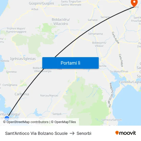 Sant'Antioco Via Bolzano Scuole to Senorbì map