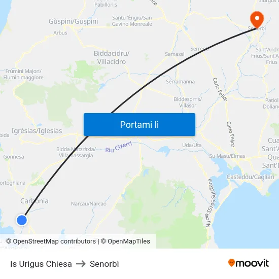 Is Urigus Chiesa to Senorbì map