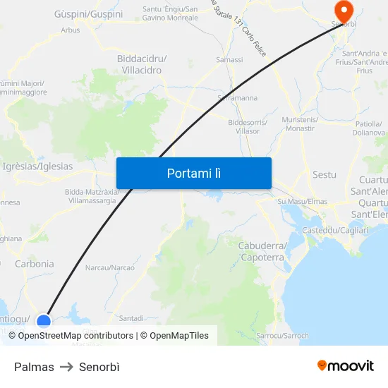 Palmas to Senorbì map