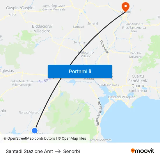 Santadi Stazione Arst to Senorbì map