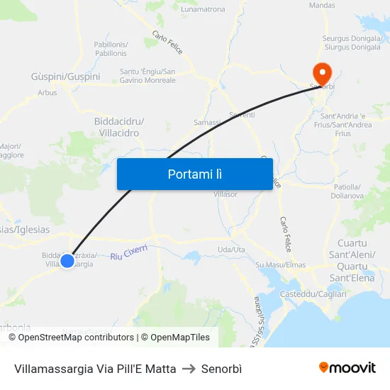 Villamassargia Via Pill'E Matta to Senorbì map