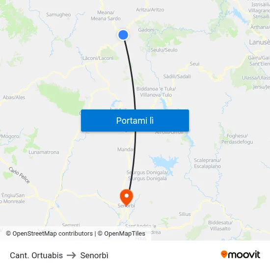Cant. Ortuabis to Senorbì map
