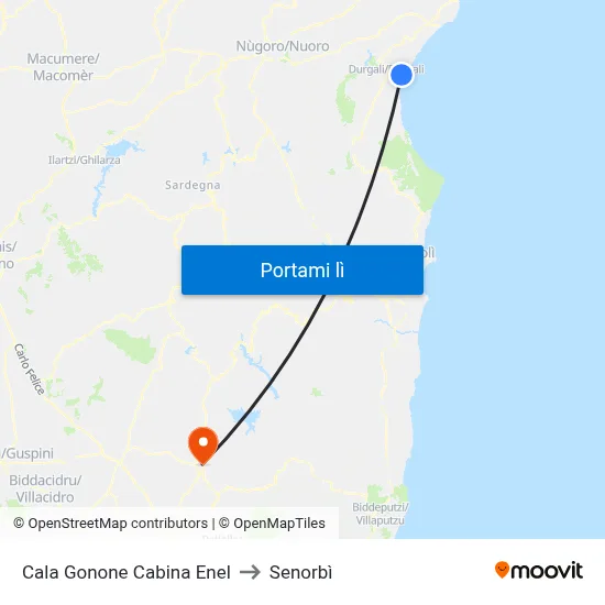 Cala Gonone Cabina Enel to Senorbì map