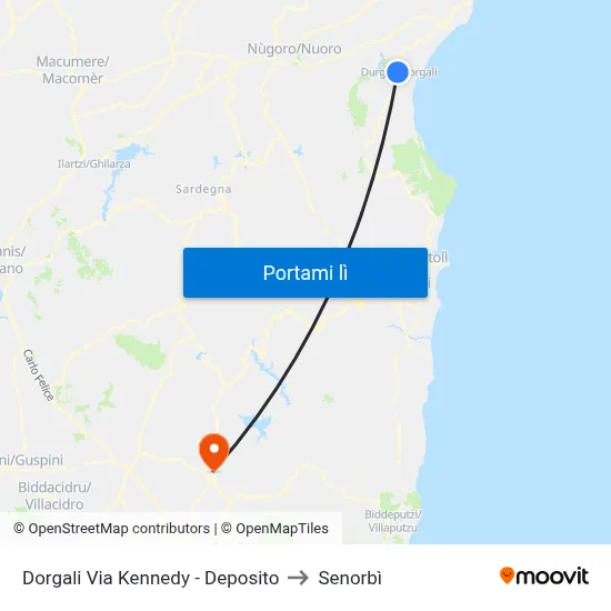 Dorgali Via Kennedy - Deposito to Senorbì map