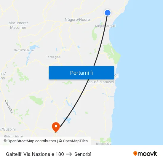 Galtelli' Via Nazionale 180 to Senorbì map