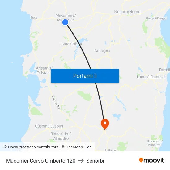 Macomer Corso Umberto 120 to Senorbì map