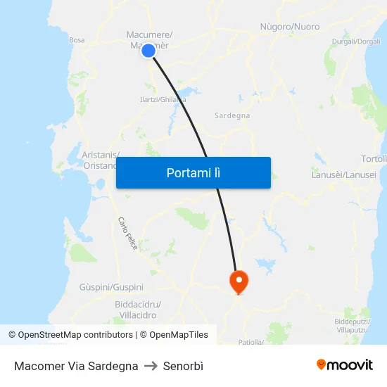 Macomer Via Sardegna to Senorbì map