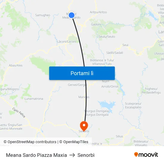 Meana Sardo Piazza Maxia to Senorbì map