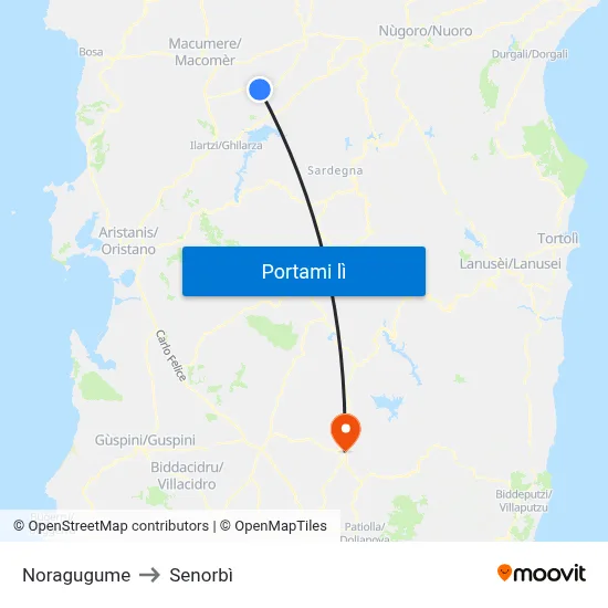 Noragugume to Senorbì map