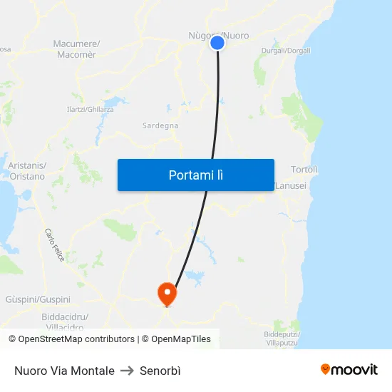 Nuoro Via Montale to Senorbì map