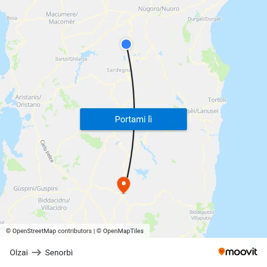 Olzai to Senorbì map