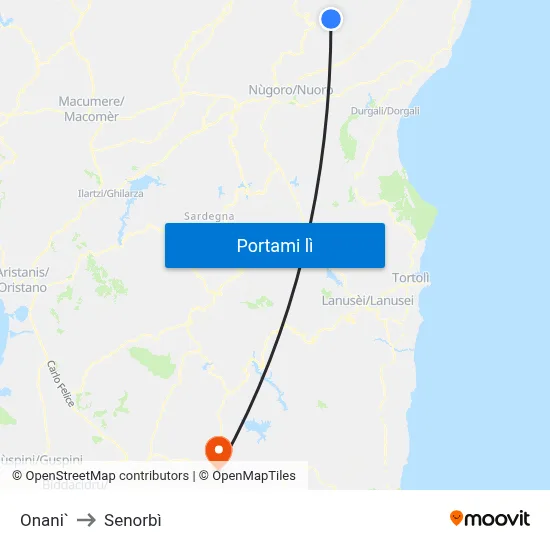 Onani` to Senorbì map