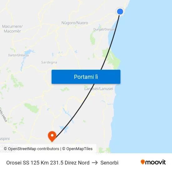 Orosei SS 125 Km 231.5 Direz Nord to Senorbì map
