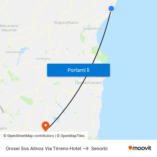 Orosei Sos Alinos Via Tirreno-Hotel to Senorbì map