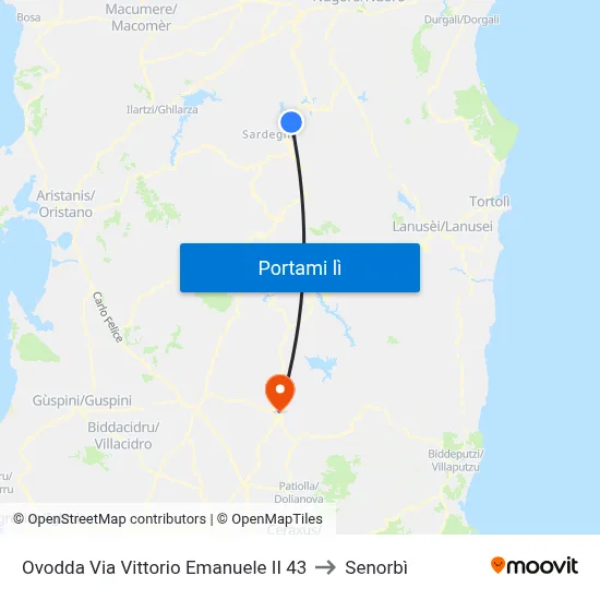 Ovodda Via Vittorio Emanuele II 43 to Senorbì map