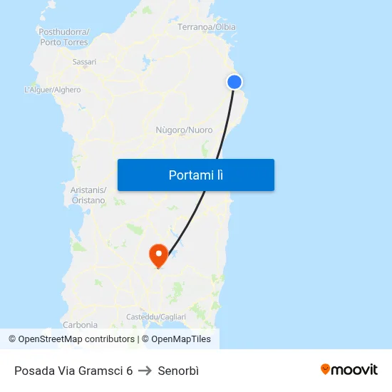 Posada Via Gramsci 6 to Senorbì map