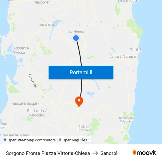 Sorgono Fronte Piazza Vittoria-Chiesa to Senorbì map