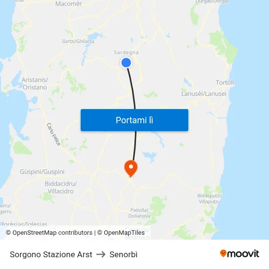 Sorgono Stazione Arst to Senorbì map