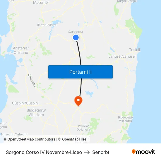 Sorgono Corso IV Novembre-Liceo to Senorbì map