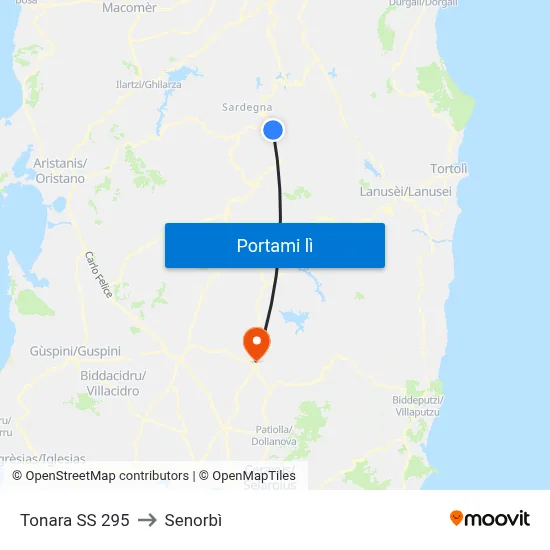 Tonara SS 295 to Senorbì map